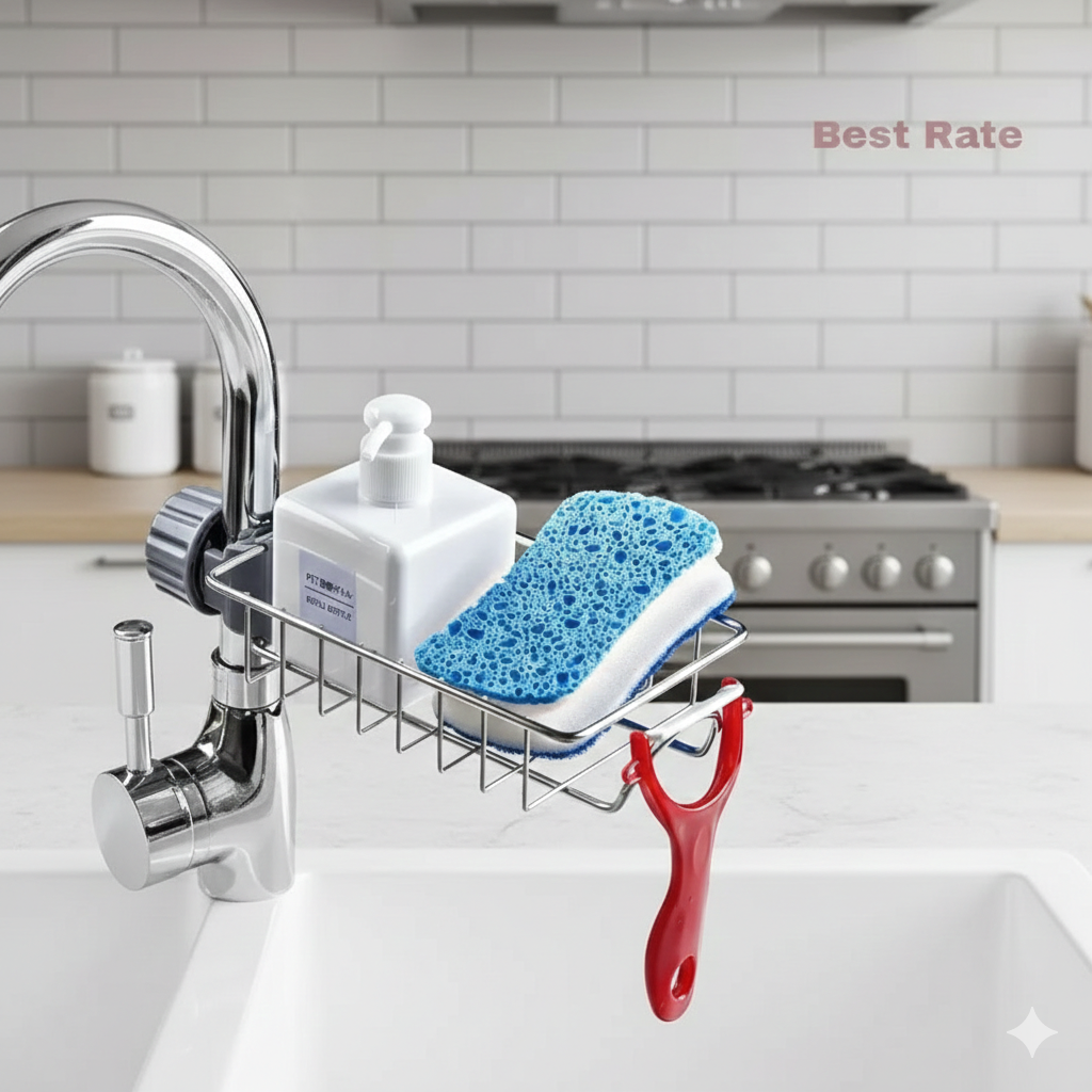 Stainless Steel Faucet Sponge Holder & Sink Caddy