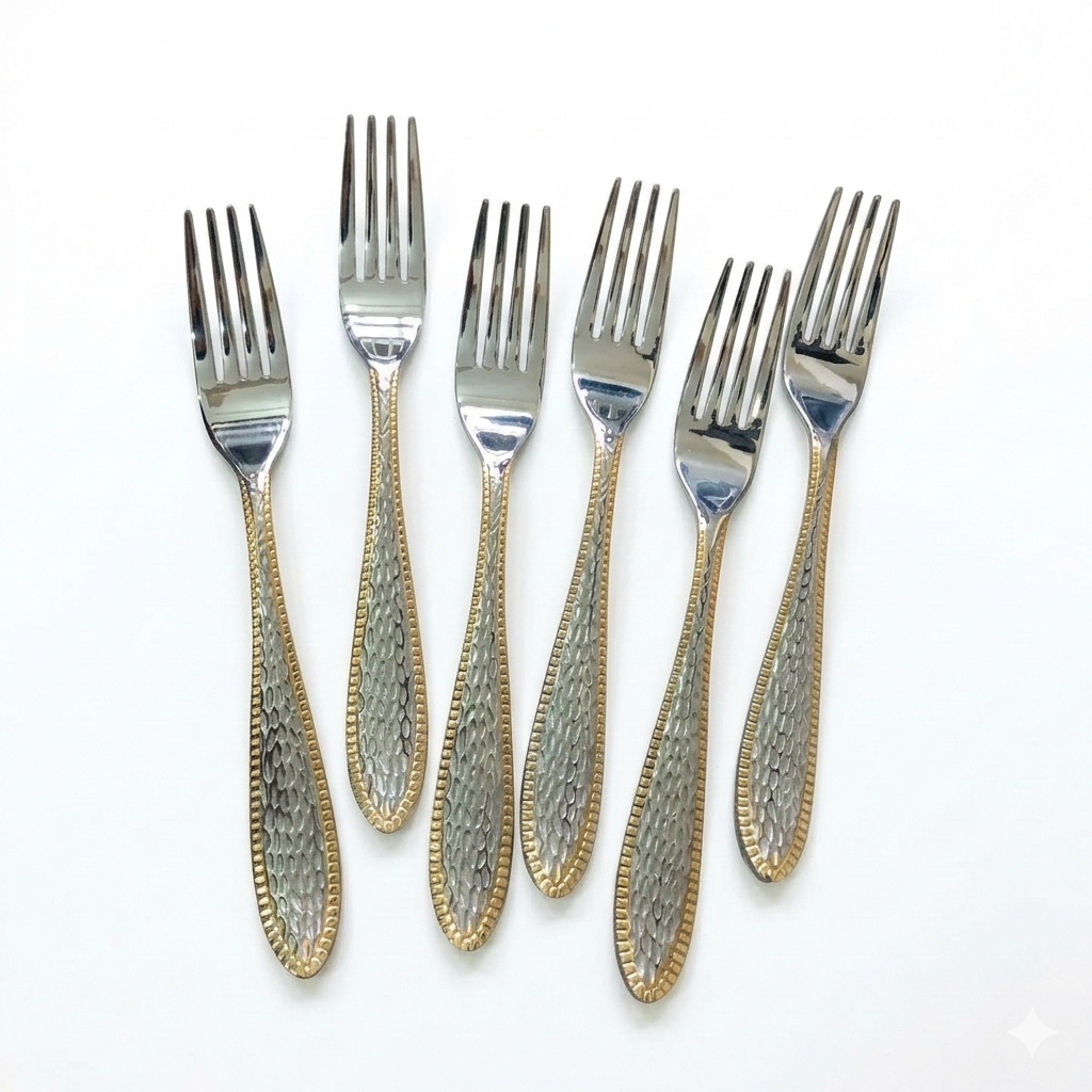 6 Pieces (6-Inch) Silver Stainless Steel Fork Spoon Set | Multi Design